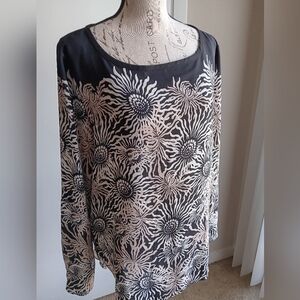 LOFT Black and Cream Floral Blouse